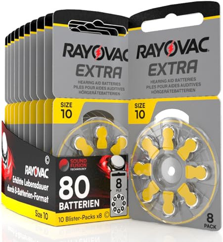 80 Piles pour appareils auditifs écouteurs Rayovac Extra Taille 10. - 10 Ampoules de 8 Piles