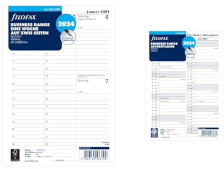 FILOFAX Kalendereinlage A5 Multi 1 Woche auf 2 Seiten (Deutsch)2024 & Kalendereinlage A5 Multi Jahresplanervertikal (Deutsch)2024