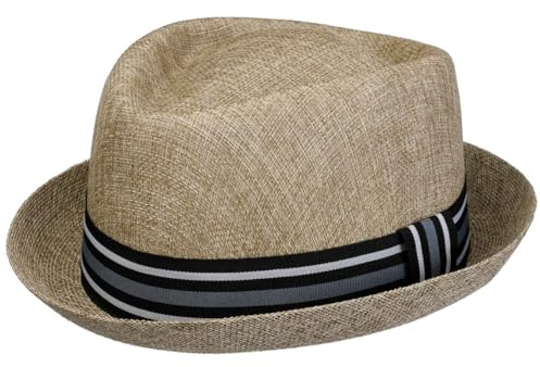 Lipodo Pork Pie Stoffhut Klassischer Look Sonnenhut mit Ripsband und Schleife Herren Frühjahr Sommer beige L (58-59 cm)