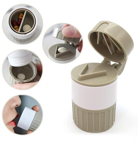 Kleine Pillendose, Pillenschneider, Pillenteiler, Pulver-Organizer, täglich oder auf Reisen, Pillenetui, Pillen-Organizer, Pillenpulver, multifunktional, tragbar (2 Stück)