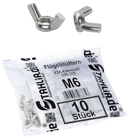 Stahlia Flügelmutter M6 Edelstahl Muttern Set (10 Stück) Gewindemutter DIN 315 Flügelmuttern Schmetterlingsmutter Schraubenmutter Muttern Sortiment