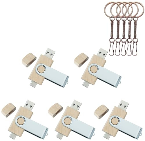 BEIJIGUANG Confezione da 5 chiavette USB C da 8 GB, chiavetta USB 2.0 ad alta velocità, doppia OTG, in legno d'acero, per TV, auto, smartphone, PC, laptop
