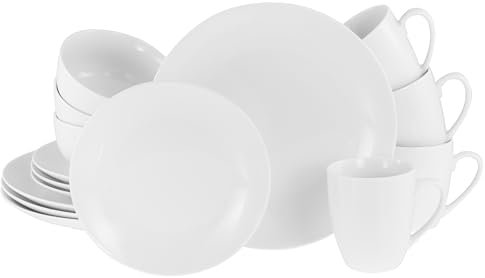 CreaTable, 21927, Série Luna Blanc, service de vaisselle 16 pièces, service combiné en porcelaine, compatible lave-vaisselle et micro-ondes, qualité de fabrication.