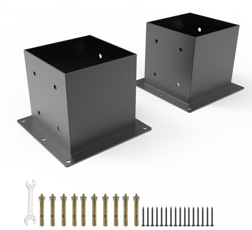 YEOOE 6x6 Post Base, Deck Post Brackets Powder Coated, Inner Size 5.6x5.6, Heavy Duty Carbon Steel Fence Post Anchor Base for Deck Porch Railing Mailbox Fence Pergola Support (2 Pack)