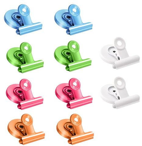 Clips magnéticos coloridos, paquete de 10 clips magnéticos, imanes con clips, clips magnéticos, clips magnéticos multicolores para nevera, pizarra magnética, oficina, hogar, cocina, escuela