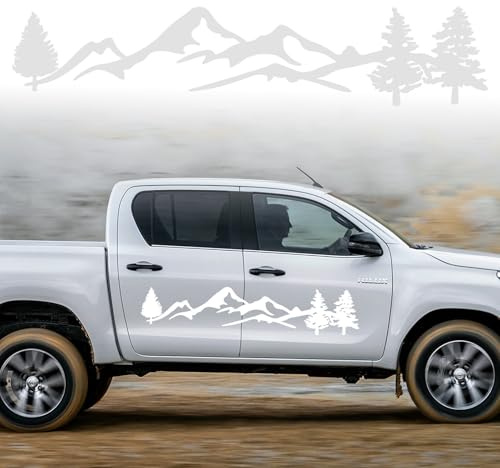 Berg Autoaufkleber Universal Auto Motorhaube Dekoration Aufkleber Vinyl Wasserdicht Dekoration Aufkleber für SUV Geländewagen Wohnmobil Karosserie Seitentür Kofferraum, Weiß (100 x 20 cm)