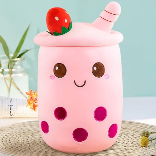 MeHoo 35 CM Bubble Tea Plush Pillow,Cute Stuffed Boba Plushies,Soft Milk Tea Doll Comfortable Hugging Pillow Back Cushion Bubble Tea Plush Toy Holiday Birthday Gift Pink