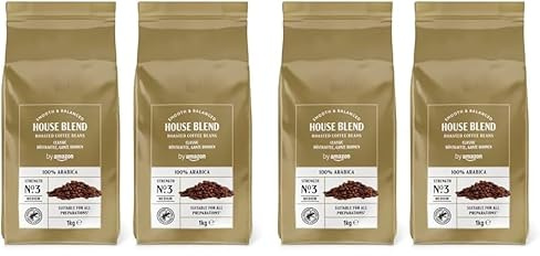 by Amazon House Blend Grains de café, 100% Arabica, torréfaction moyennement poussée, 2kg, 2 lot de 2kg - Certifiés Rainforest Alliance