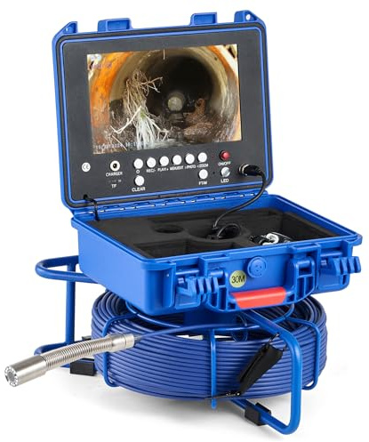 ZELCAN Sewer Camera with 30m/98ft Cable & Length Markers, Waterproof Drain Pipe Camera with 9 in. LCD Screen 12 LED Lights, Rechargeable Plumbing machine for Sewer Pipe Drain