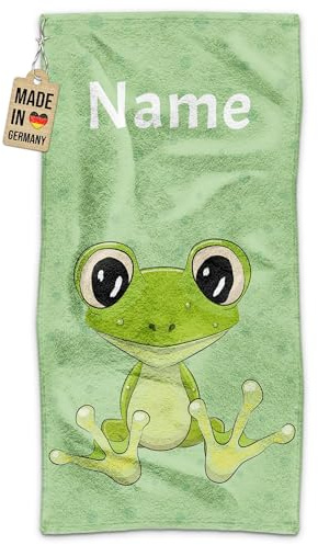 Print Royal PR Kinder-Handtuch mit Name personalisiert - Frosch - Geschenk für Jungen & Mädchen, Tier Geschenke, Kindertag, Schwimmunterricht | Handtuch Personalisieren 140 x 70 cm