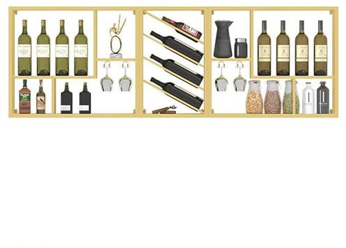 Weinregal Wand Metall Flaschenregal Schmal Wine Rack Bar Regal Wand Weinschrank Barschrank Weinständer mit Weinglashalter Getränke Regal Mini Bar ür Hausbar Bartheke Küche Esszimmer(177cm(70in))