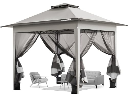 VIVOHOME Pop Up-paviljong 3x3 m utomhustält med myggnät och 2-lagers tak för uteplats, trädgård, bakgård, grå