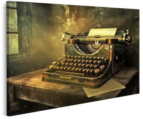 islandburner Bild auf Leinwand Alte Schreibmaschine in düsterem Raum für Study Vintage Antique Bilder Wandbilder Poster