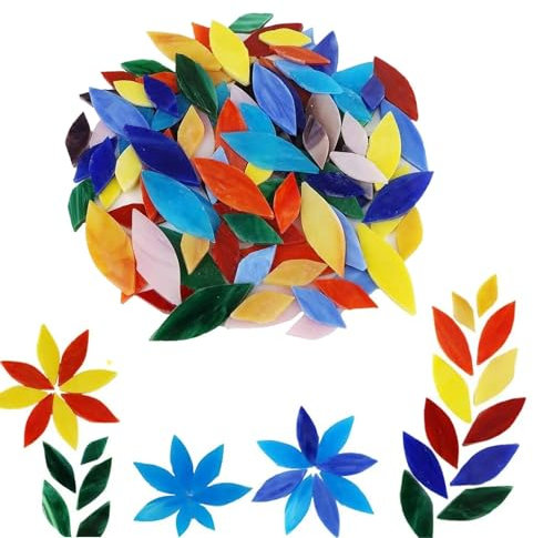 XYLRSMH Mosaiksteine Zum Basteln 100 stücke Gemischte Farben Blütenblatt Mosaik Fliesen Blume Blätter Kunst Garten Sitz Mosaiksteine