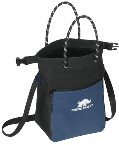 Rhino Valley Sacchetto da Gesso per Arrampicata, Borsa Portagesso Magnetica per Sport Senza Perdite con Manico, Saccheto da Gesso con Cintura Regolabile e Tasche con Cerniera per Pesi, Blu Navy & Nero