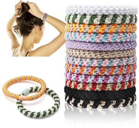 UOCAI 12 stycken hårsnoddar för kvinnor, flerfärgade tjocka hårgummin, scrunchies hårsnodd flickor elastiska, flätgummi för tjockt och lockigt hår