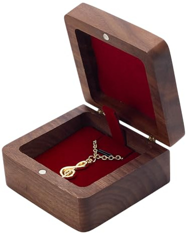 PLIGREAT Wooden Necklace Gift Box, Small Jewelry Display Case Vintage Natural Walnut Wooden Pendant Storage Box for Wedding Engagement Birthday Anniversary Christmas