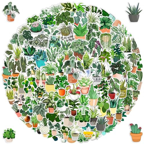Grüne Pflanzen Aufkleber, 100 Stück Green Plant Sticker Set