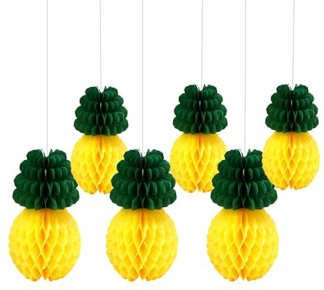 SrchJoy Papierkugeln mit Ananas-Wabenmotiv, Party-Dekorationen, 20,3 cm, 30,5 cm, 6 Stück, Hawaii-Party, Geburtstag, Babyparty, 3D-Tischaufsätze