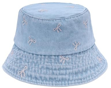 MILAKOO Fischerhut Damen Schleife Embroidered Fischerhüte Baumwolle Denim Sonnenhut Sommer Strand Eimer Hut für Unisex