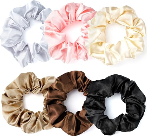 Chouchou Cheveux Femme, Chouchous Satin 9 cm, Elastique Cheveux Doux et Extensible pour Coiffure Quotidienne (6Pcs)
