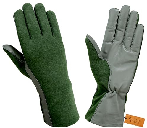Bantoro Crafts Nomex® Heat-Resistant Work Gloves with Leather Palms & Extended Cuff – Industrial Safety Gloves for High-Temperature Environments – Green & Black (S to XL) (Green, Medium)
