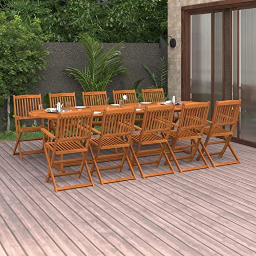 IKAYAA Holz Sitzgruppe Outdoor Essgruppe Garten für 10 Personen Gartenmöbel Set Tisch mit 10 Gartenstuhl Klappbar Gartengarnitur Holz Sitzgarnitur Gartenmöbel Set aus Massivholz Akazie#11