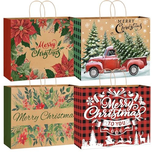 XIMISHOP 12 Stück Extra Große Weihnachts-Geschenktüten,Weihnachtstüte Aus Kraftpapier Mit Tragegriff Jumbo-Kraftpapiertüten Für Weihnachtsgeschenke Zur Dekoration Aufbewahrung