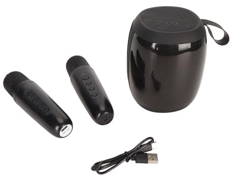 Macchina Mini Karaoke, Altoparlante Leggera RGB, Set di Microfoni 5.0, Altoparlanti da 66 Mm, 4 Ohm, 10 Watt, Bassi Stereo con Doppio Microfono per Interni (BLACK)