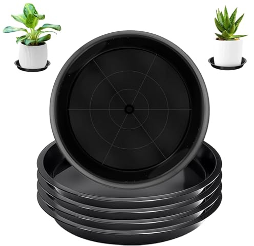 Zyiphor 5 Pezzi Sottovaso Rotondo 20 cm Sottovasi Rotondi per Piante, Spessi, Vassoio di Drenaggio per Piante da Interno ed Esterno, Bonsai, Giardini e Orchidee - Nero