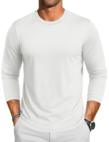 TACVASEN Camiseta Manga Larga Hombre Basica Algodón Cuello Redondo Cómodo Transpirable Camiseta Blanca Hombre (XL, Blanca)