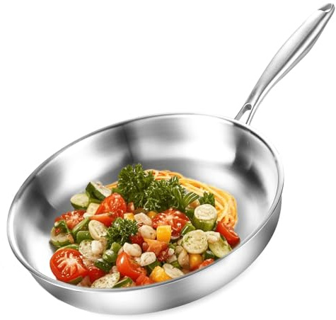 Nontoxicook Tri-Ply Stainless Steel Frying Pan, All Cooktops Compatible Up to 315℃, Oven Safe Induction Skillet, 30cm(12inch) Non Toxic Cooking Surface, Fast & Even Heat, Durable Cookware