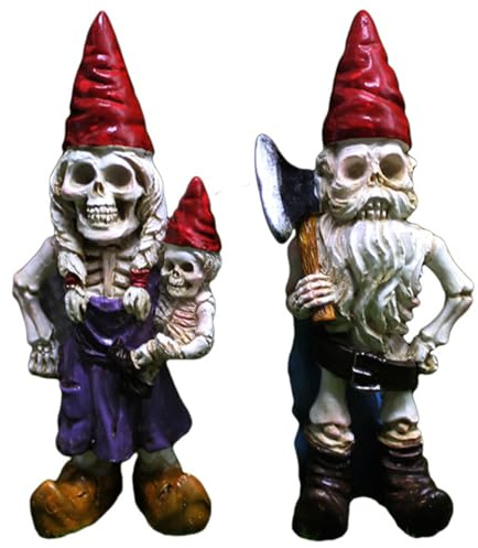 TYXHXTF 2 Pcs Halloween Skeleton Gnom Statue Garten Zwerg Skelettpaarstatuen Dekorative Ornament für Den Außen und Innenbereich