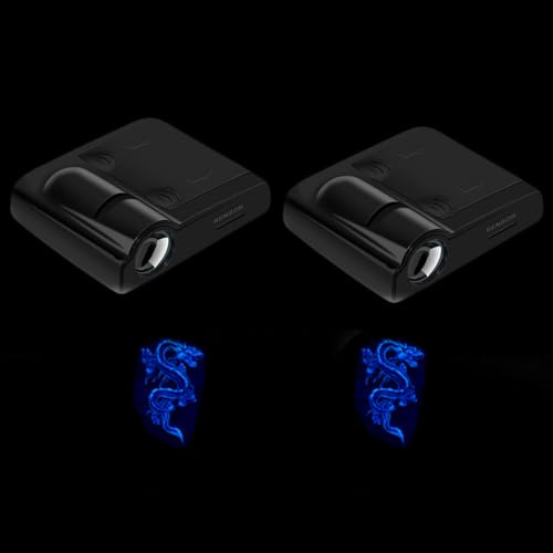 SSyang 2 PièCe Logo Light Upgraded Projector, Wireless Car Door Logo Light Projector, Car Door Led Lights, for Most Vehicles (Blue Dragon)