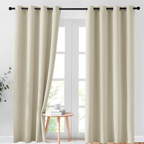 AR Ware Cream Blackout Curtains for Living Room - Eyelet Thermal Insulated Curtains for Bedroom Energy Saving Soundproof Drapes (46 x 72 inches)