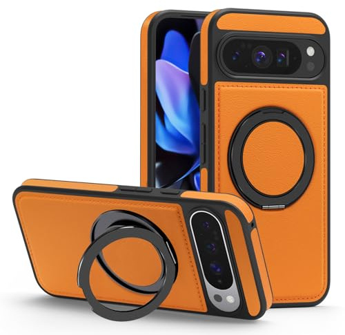 QIWEIQING Cover Girevole con Ventosa Magnetica per Google Pixel 9 Pro XL Custodia, Supporto con Mag-safe per Supporta la Ricarica Wireless Antiurto Caso per Google Pixel 9 Pro XL. Arancia YSX