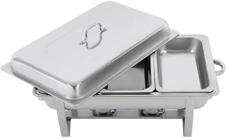 Lilyeriy Edelstahl Buffet Wärmeplatte, Faltbare Rechteckige Catering Schale, 3 Lebensmittelbehälter, jedes Fach 2,5 Liter, spülmaschinenfest, geeignet für Catering Buffet Partys Wärmeplatte