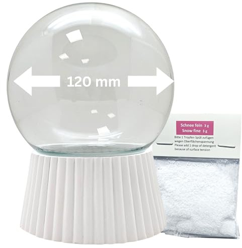 120mm-Do-it-Yourself Schneekugel Bastelset m. 1 x Schnee | Glaskugel und Porzellansockel weiß geriffelt | erweiterbar für Spieluhr | B: 120mm H: 160mm | 40137