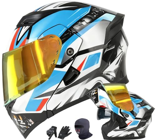 Modulär Motorcykelhelhjälm – Uppfällbar Helhjälm-design, Dammask Och Ridhandskar Inkluderade, Anti-fog Dubbel Linse, ECE-certifierad, Vuxna Unisex Alla Säsonger.(1,XL(58~60cm))
