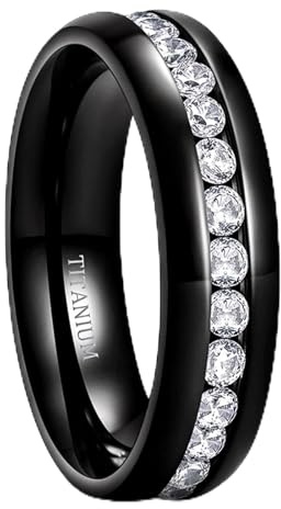 Ayoiow Titan Ring für Männer für Damen Herren, Ewigkeit mit weißem Zirkonia Freundschaftsringe Edelstahl Titan für Sie Titanstahl Schwarz Größe 57 (18.1)