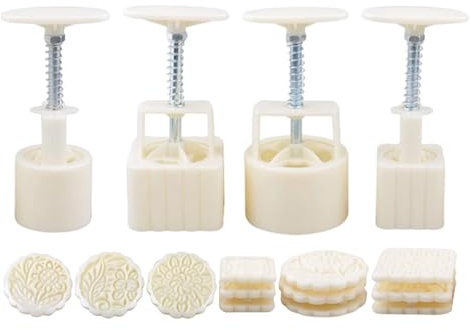 Generico Set Di Per Mooncake - Strumento Per La Cottura A Pressione Manuale | Di Stampa Mooncake | Set Di Da Forno Fai-da-te Per Dessert, Timbri Manuali Per Biscotti Con 4 12 Inserti M