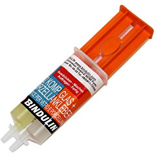 Bindulin Glaskleber & Porzellankleber 2 Komponenten Glas- & Porzellankleber Klebstoff für Glas, Porzellan, Keramik, Fliesen, Steingut, Tonware Plexiglas, 28g in Doppel Spritze - transparenter