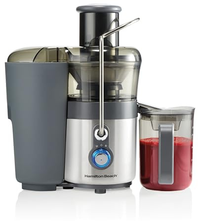 Hamilton Beach Juicer Machine, Centrifugal Extractor, Big Mouth 3 Feed Chute, Easy Clean, 2-Speeds, 40 oz. BPA Free Pitcher, 850 Watt Motor, Silver (67850)