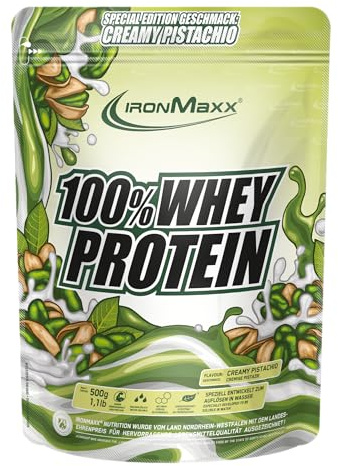 IronMaxx 100% Whey Protein Pulver 500g - Pistazie | Cremiger Eiweißshake mit BCAAs & EAAs | High Protein, Low Carb & zuckerarm | Ideal für Muskelaufbau & Fitness