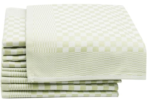 ZOLLNER 10er Set Geschirrtücher Baumwolle in 46x70 cm - super saugstarke und robuste Küchentücher – waschbar bis 60°C – in grün kariert - Gastronomiequalität - Oeko Tex® Zertifiziert