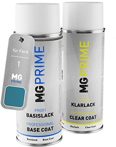 MG PRIME Billack Spray can set för Ford 1 / 8CLCWWA Scuba Metallic/Scuba Blau Base coat klarlack spray can 400ml