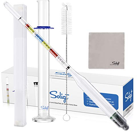 SOLIGT Triple Scale Hydrometer and Glass Test Jar for Wine, Beer, Mead & Cider - ABV, Brix and Gravity Test Kit