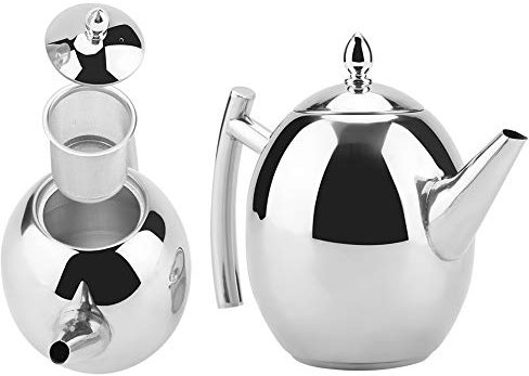 VBESTLIFE Tetera de Acero Inoxidable con Filtro Infusor Mango Rrgonómico Uso Cómodo Resistente al óxido para Hogares, Restaurantes, Cafeterías, Hoteles(1500ml)