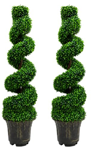 BPIL 3FT Artificial Spiral Twist Topiary Tree Set of 2, UV Resistant, Decorative Faux Plant for Indoor and Outdoor Use – Ideal for Home, Office, and Commercial Spaces