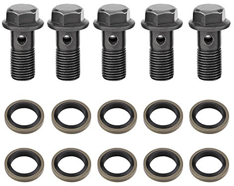 Motorcycle Brake Banjo Bolts, 5Pcs Motorcycle Brake Bolts Banjo Bolts and Fittings Gasket Sealing Washer Kit for Brake Caliper Master Cylinder(M10×1.25mm)